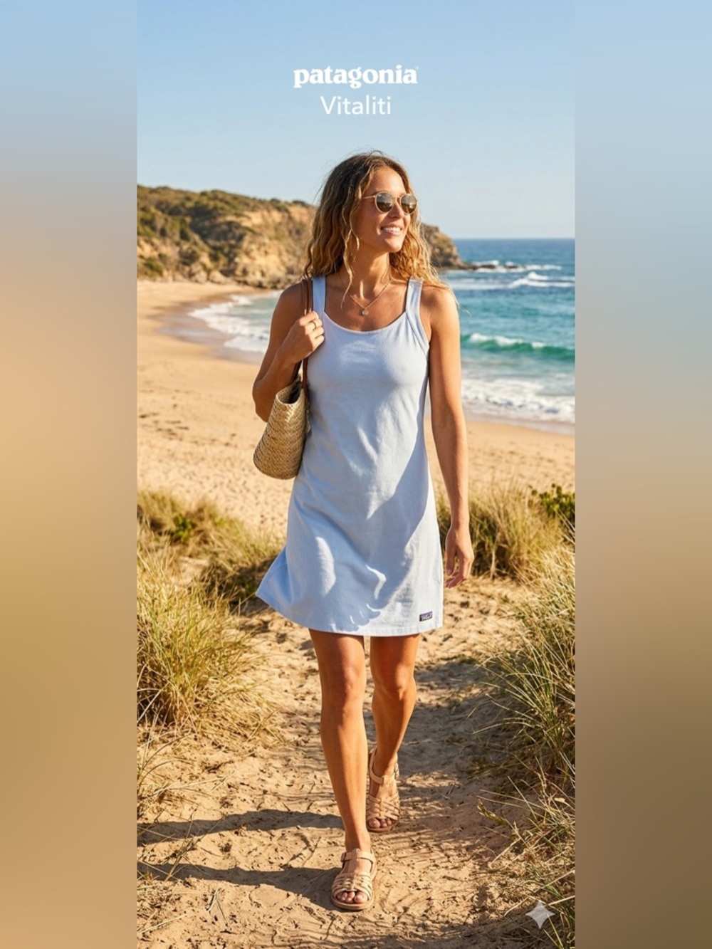 Patagonia Vitaliti Blue Organic Cotton Blend Sleeveless Scoop Neck Dress -Size M